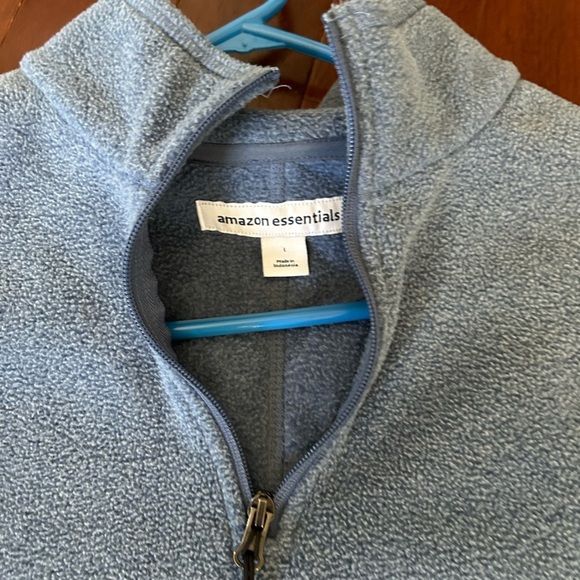 Amazon essentials fleece jacket quarterzip size L blue zipper pockets like new - Picture 3 of 7